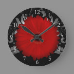 Red Gerbera Daisy w/Swirl Round Clock