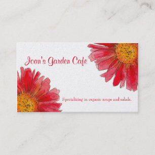 Red Gerbera Daisy Watercolor Flower Garden Cafe Business Card