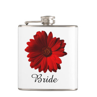 Red Gerbera Daisy Wedding Hip Flask
