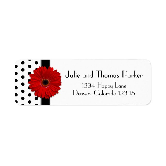 Red Gerbera Daisy Wedding Return Address Labels (Front)