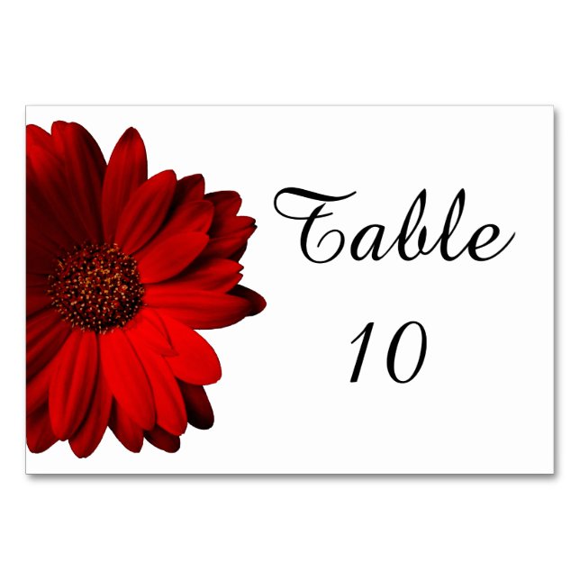 Red Gerbera Daisy Wedding Table Card (Front)