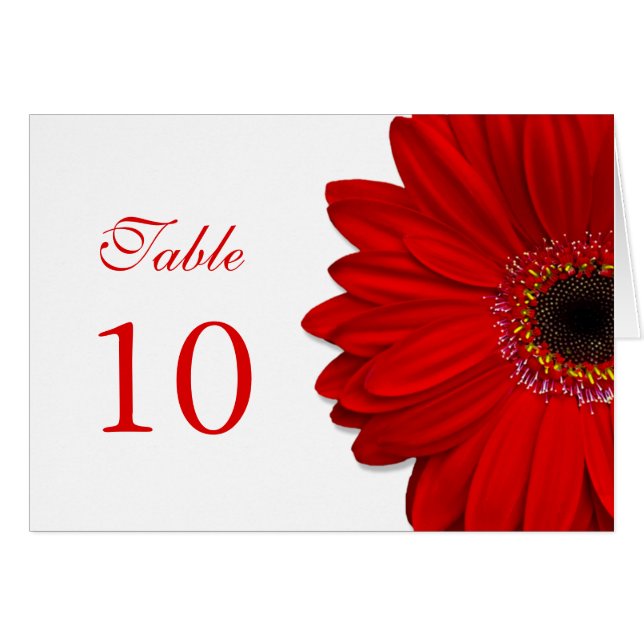 Red Gerbera Daisy Wedding Table Card (Front Horizontal)