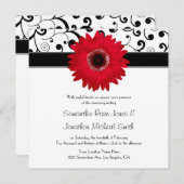 Red Gerbera Daisy with Black Scroll Design Wedding Invitation (Front/Back)