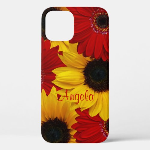 Red Gerbera Daisy Yellow Sunflower iPhone 12 Case