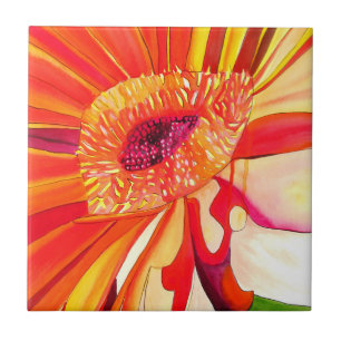 Red Gerbera flower watercolor painting art Ceramic Tile