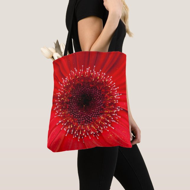 Red Gerbera Tote Bag (Close Up)