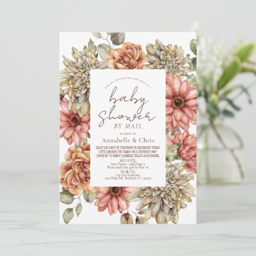 Red Gerbera  White Dahlia Baby Shower by Mail Invitation