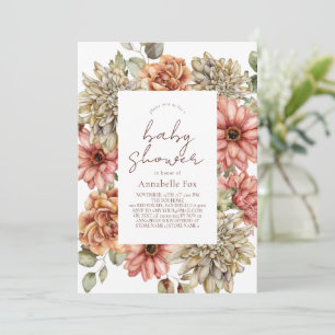 Red Gerbera & White Dahlia Baby Shower Invitation