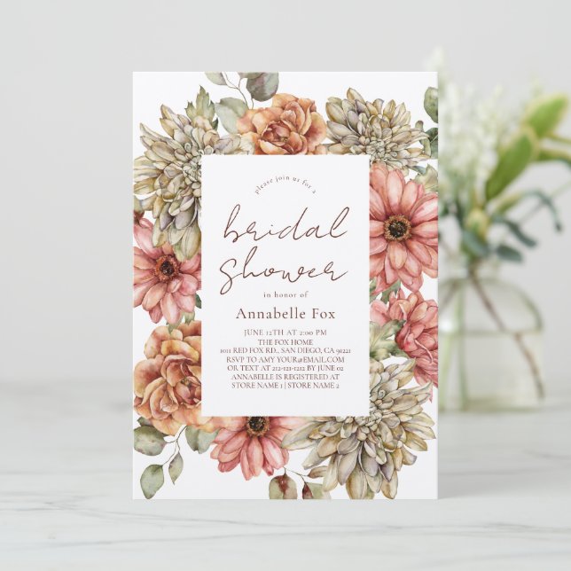 Red Gerbera & White Dahlia Bridal Shower Invitation (Standing Front)