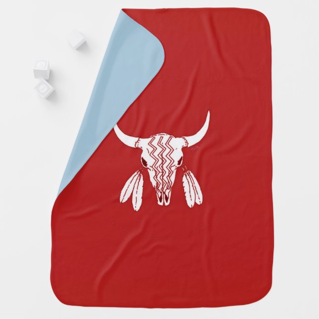 Red Ghost Dance Buffalo baby blanket blue back (In Situ)
