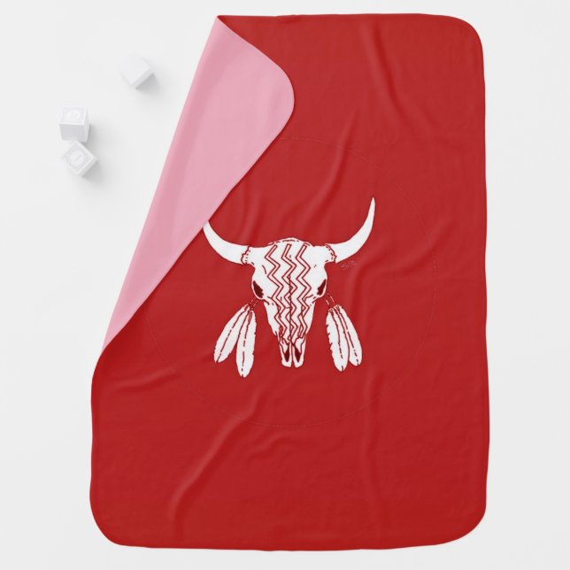 Red Ghost Dance Buffalo baby blanket pink back (In Situ)