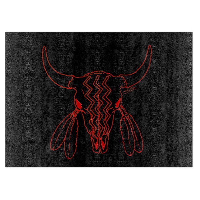 Red Ghost Dance Buffalo black cutting board (Front)