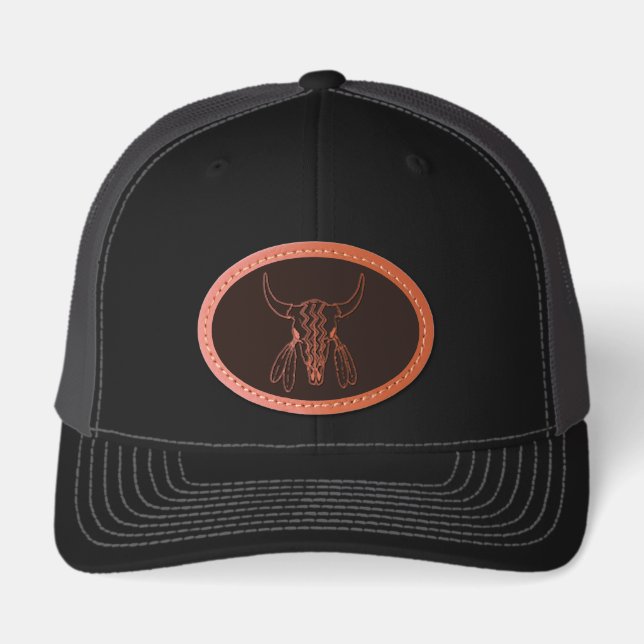 Red Ghost Dance Buffalo black filled leather hat (Front)