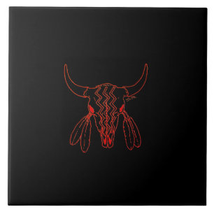 Red Ghost Dance Buffalo black large tile