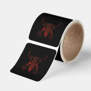 Red Ghost Dance Buffalo black lg sq stickers roll