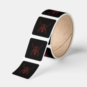 Red Ghost Dance Buffalo black sm sq stickers roll