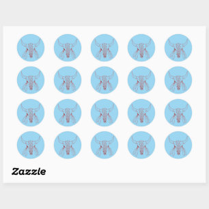 Red Ghost Dance Buffalo blue round small stickers