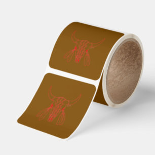 Red Ghost Dance Buffalo brown lg sq stickers roll