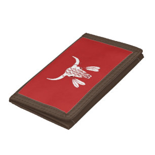 Red Ghost Dance Buffalo brown trim Trifold Wallet