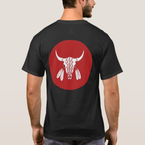 Red Ghost Dance Buffalo circle black t_shirt back