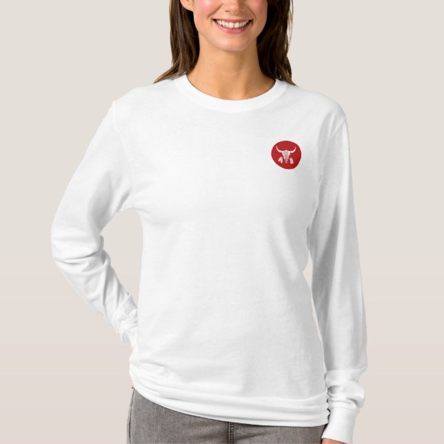 Red Ghost Dance Buffalo circle white long sleeve T-Shirt (Front)