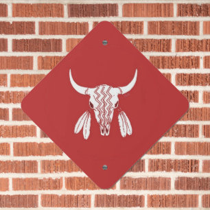Red Ghost Dance Buffalo diamond metal sign