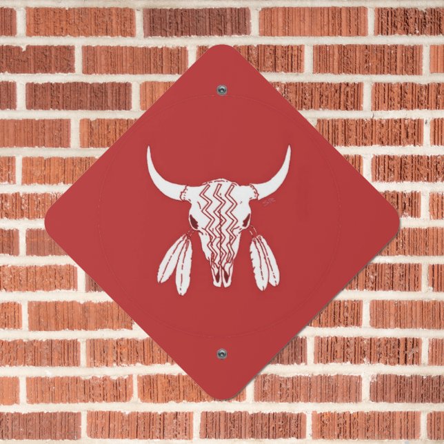 Red Ghost Dance Buffalo diamond metal sign (In Situ(Brick))