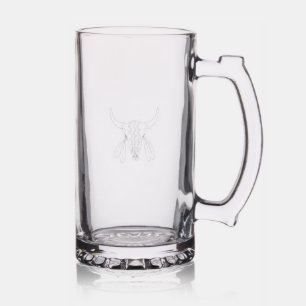 Red Ghost Dance Buffalo etched glass stein