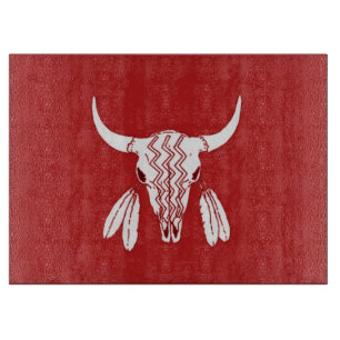 Red Ghost Dance Buffalo glass cutting board