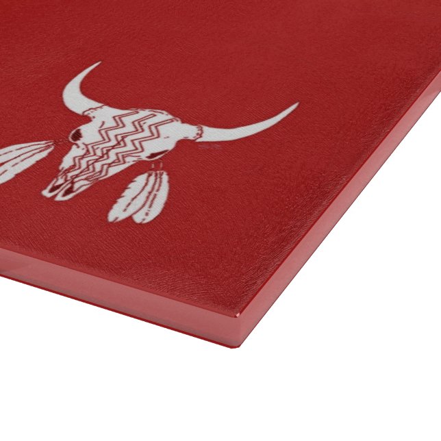 Red Ghost Dance Buffalo glass cutting board (Corner)