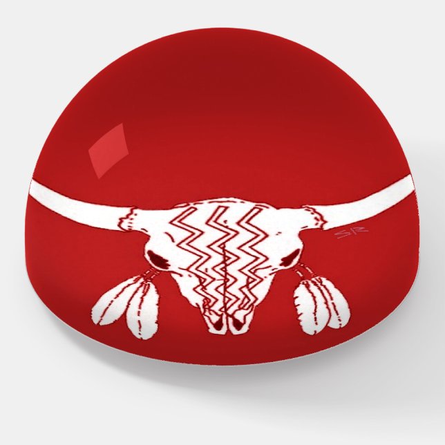 Red Ghost Dance Buffalo glass dome paperweight (Angled)