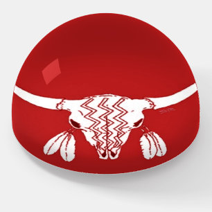 Red Ghost Dance Buffalo glass dome paperweight