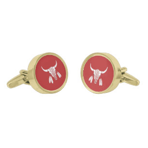 Red Ghost Dance Buffalo gold cufflinks