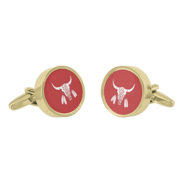 Red Ghost Dance Buffalo gold cufflinks (Angled)