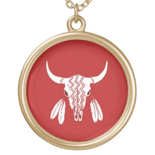 Red Ghost Dance Buffalo gold plated necklace