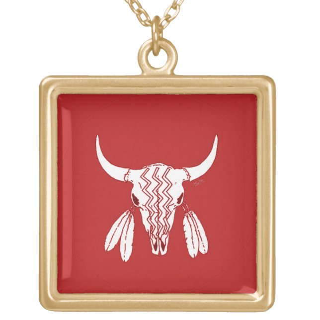 Red Ghost Dance Buffalo gold plated sq necklace (Front)