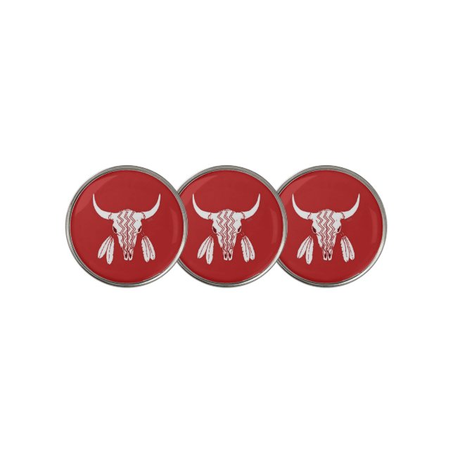 Red Ghost Dance Buffalo golf ball markers (3 Up)