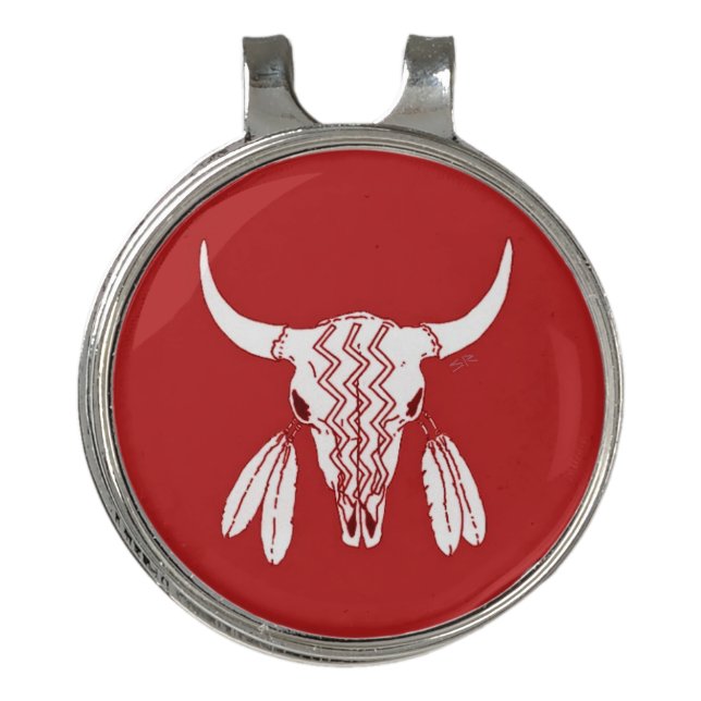 Red Ghost Dance Buffalo golf hat clip ball marker (Front)