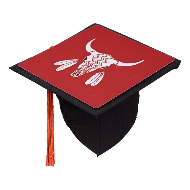 Red Ghost Dance Buffalo graduation cap (Angled)