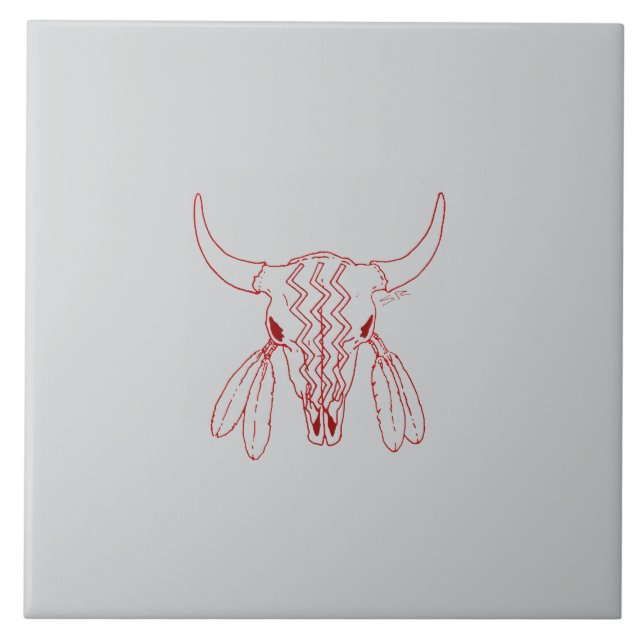 Red Ghost Dance Buffalo gray large tile (Front)