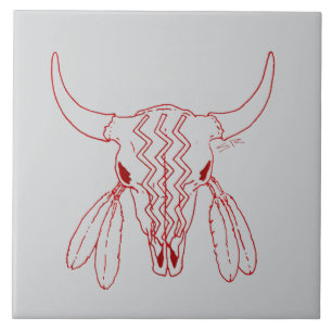Red Ghost Dance Buffalo gray large tile closeup