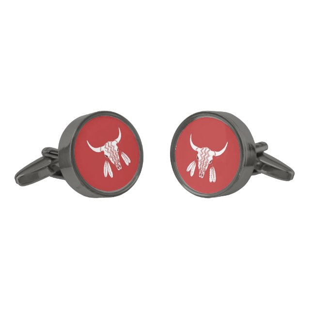Red Ghost Dance Buffalo gunmetal cufflinks (Angled)