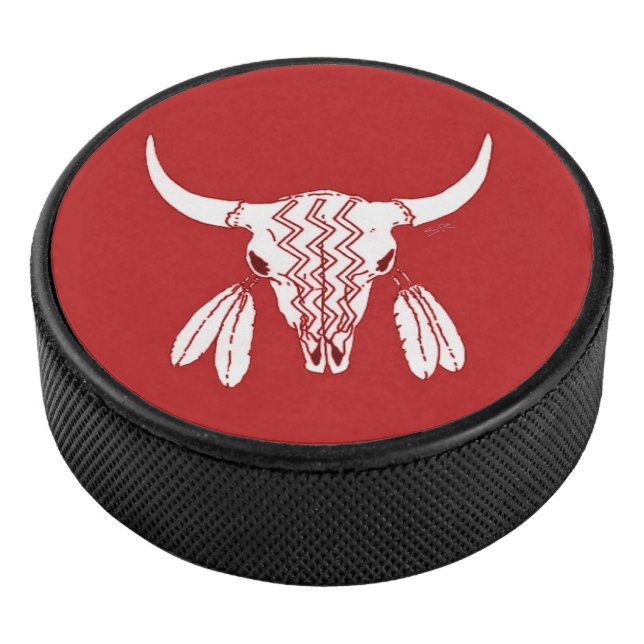 Red Ghost Dance Buffalo hockey puck (3/4)