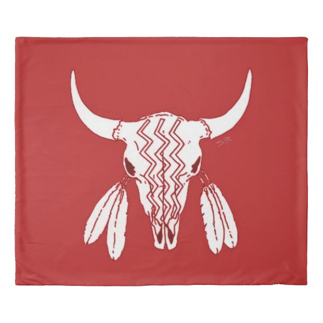 Red Ghost Dance Buffalo king duvet cover (Front)