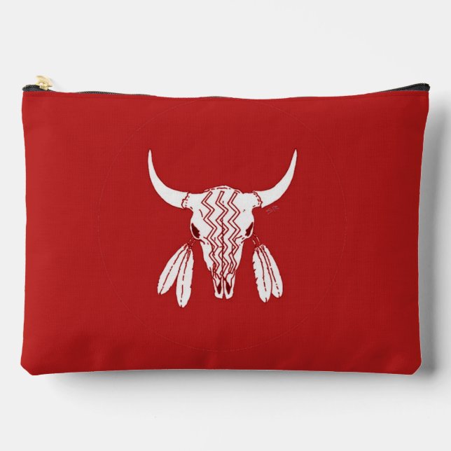 Red Ghost Dance Buffalo large accessory bag  pouch (Front)