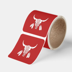 Red Ghost Dance Buffalo large square stickers roll