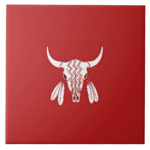 Red Ghost Dance Buffalo large tile