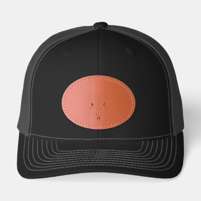 Red Ghost Dance Buffalo leather oval patch blk hat (Front)