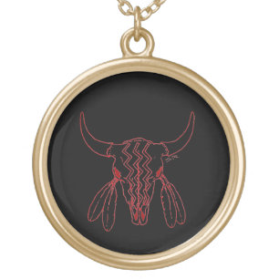 Red Ghost Dance Buffalo line bl gold plt necklace