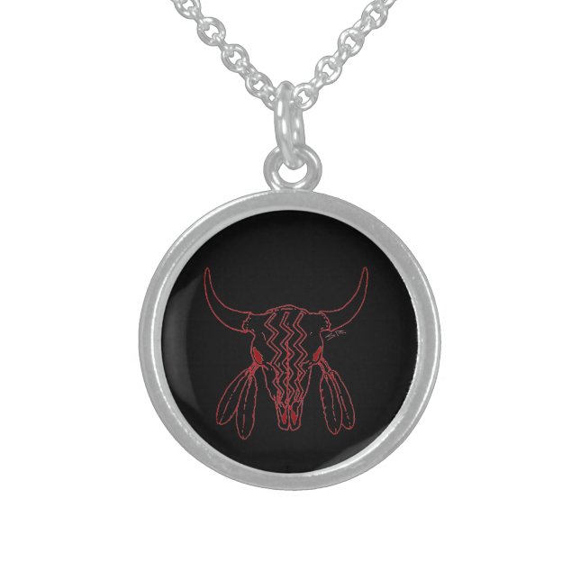 Red Ghost Dance Buffalo line bl sterling necklace (Front)